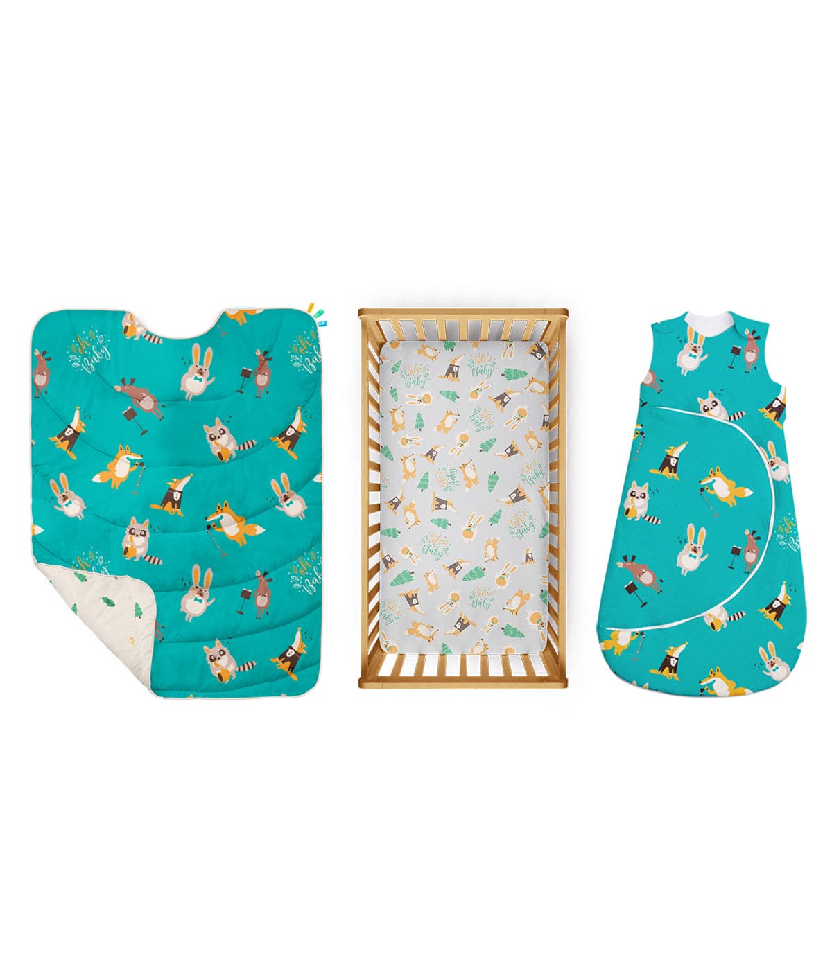 Baby's first bedding set (1 Quilt + 1 Fitted Crib sheet + 1 Sleeping Bag)